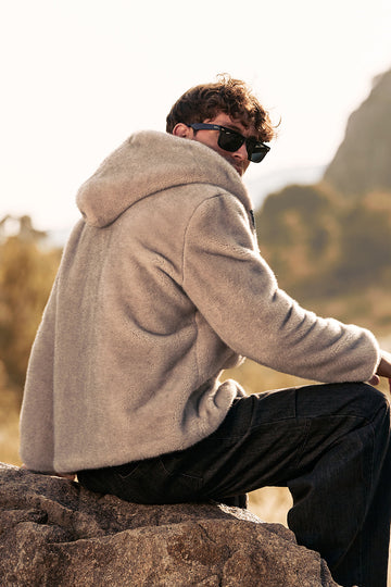 Khaki Zapinana Na Zamek Bluza Z Kapturem Z Polaru Męski Płaszcz Zimowy